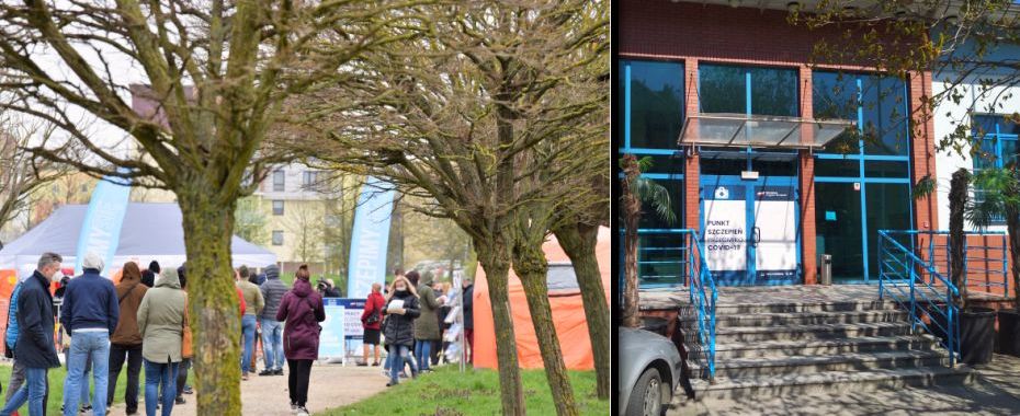 Kolejka do punktu szczepień w parku Górczyńskim. W tym samym czasie zupełnie pusto w innym gotowym na przyjęcie gorzowian punkcie