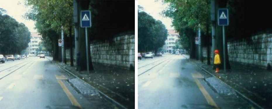 Na jednym i drugim zdjęciu przed pasami jest pieszy - znajdź różnicę